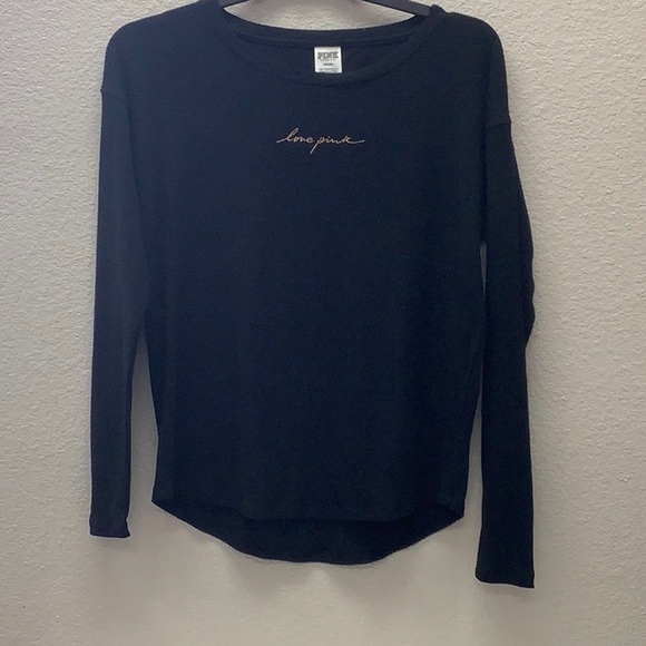 NWT VS Pink Black Waffle Crew Long Sleeve Tee M - Picture 4 of 8